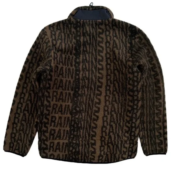 RAINS Heavy Fleece Monogram Jacket in Brown NWT Unisex Oversized W:M/L or M: S/M - Picture 5 of 13